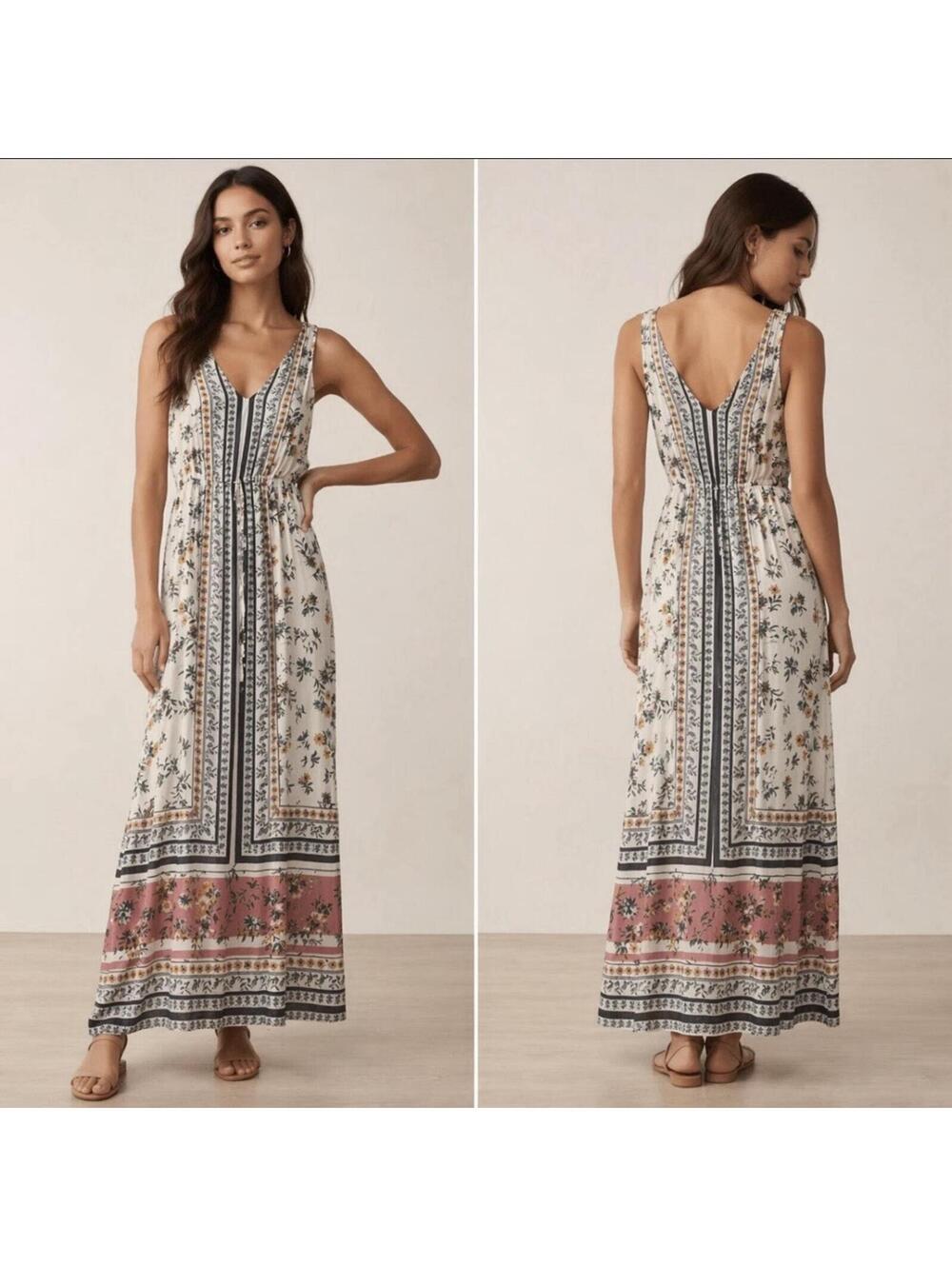 Lucky Brand Maxi Dress Floral Boho Sleeveless Lined Size Small